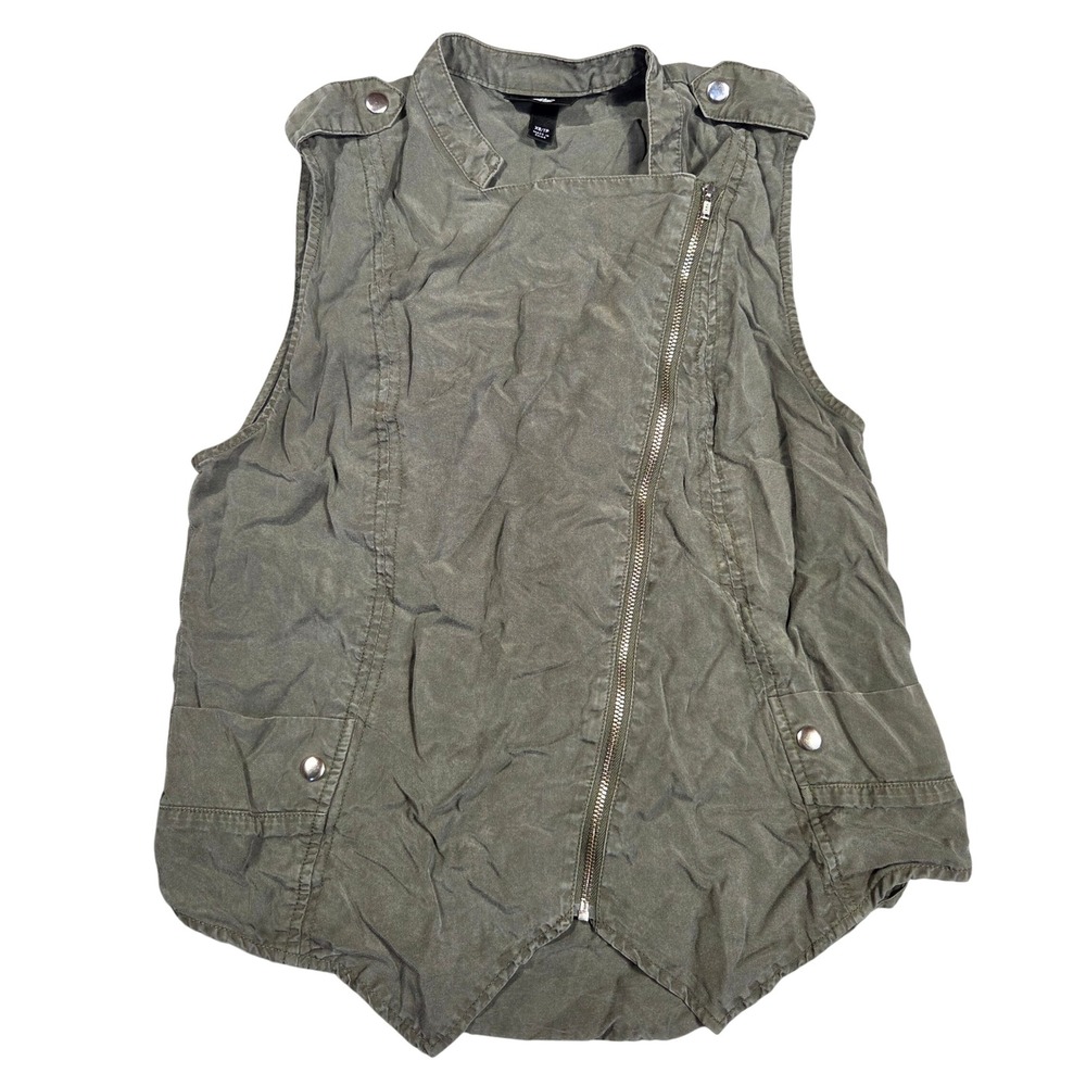 Mossimo Supply Co Womens XS Olive Green Lyocell Moto Utility Vest Asymmetric Zip